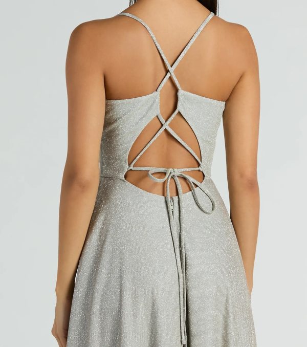 Mary Lace Up A-Line Glitter Formal Dress With Pockets - Image 4