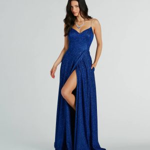 Alara Rhinestone Strap Glitter A-Line Formal Dress