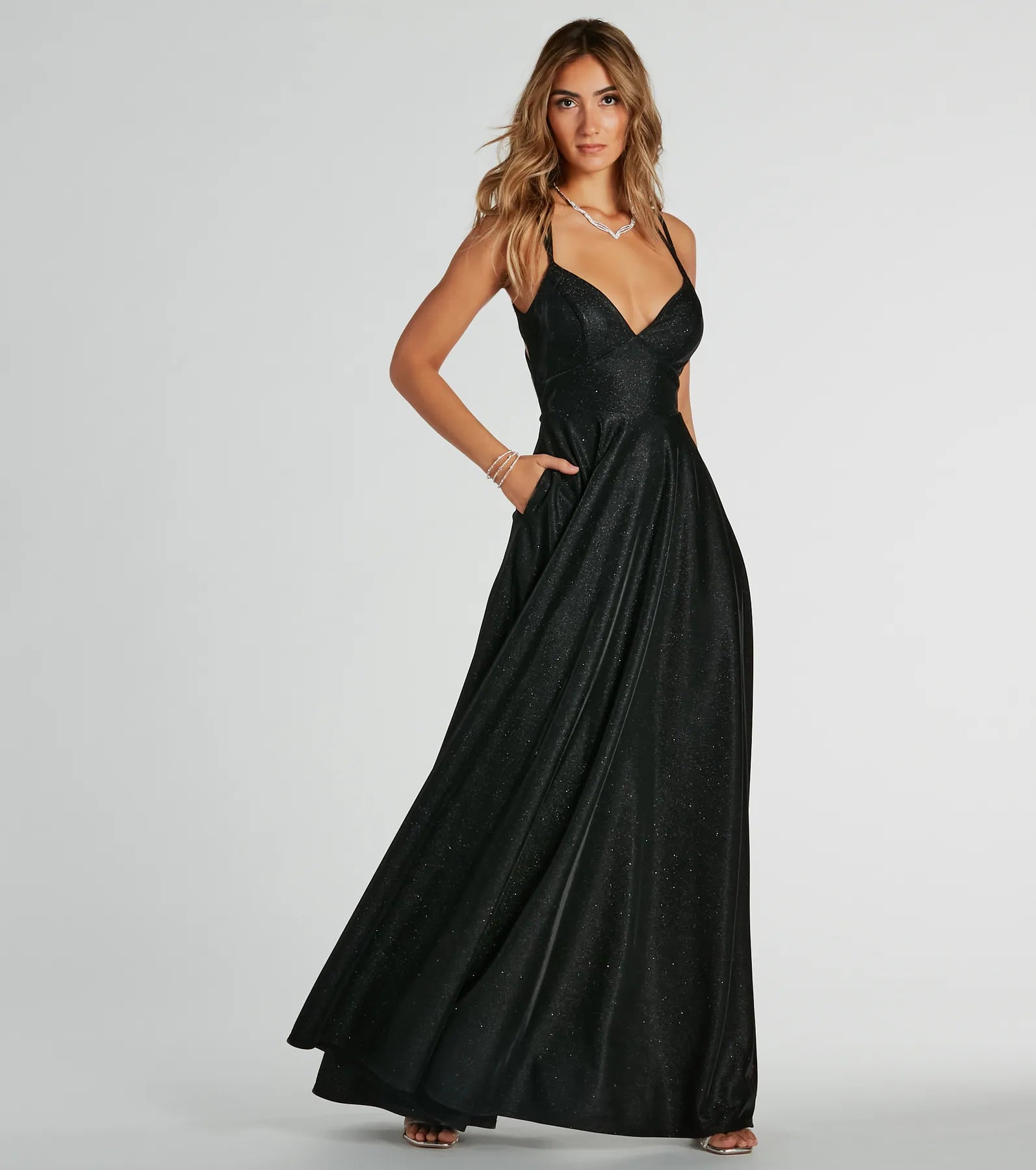 Sherry Caged Strappy A-Line Glitter Formal Dress - Image 5