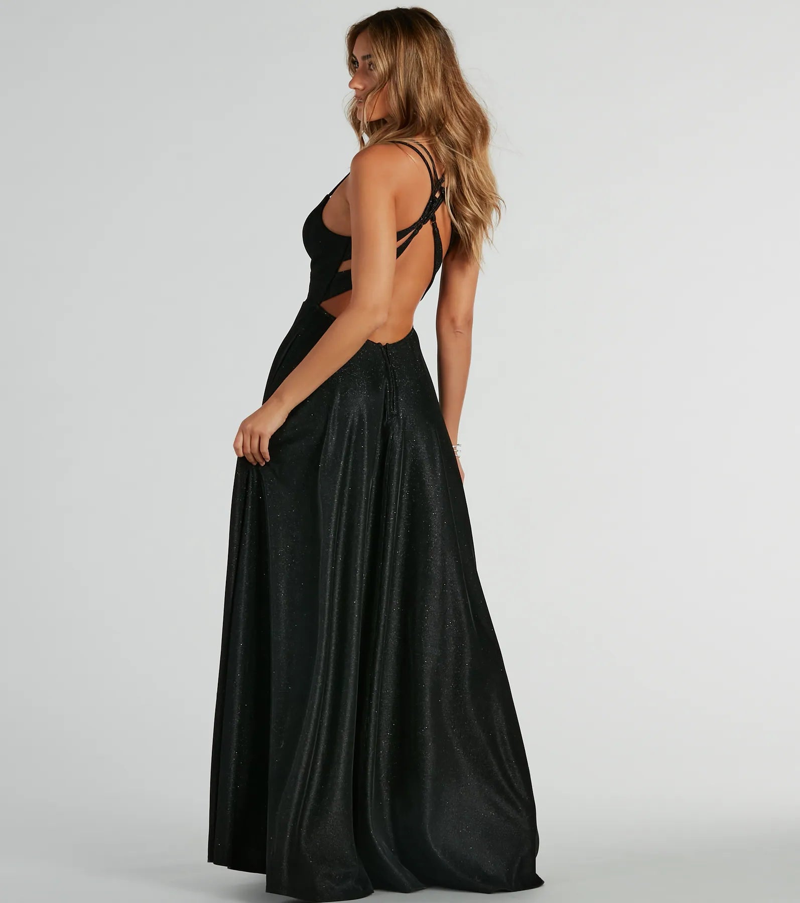 Sherry Caged Strappy A-Line Glitter Formal Dress - Image 6