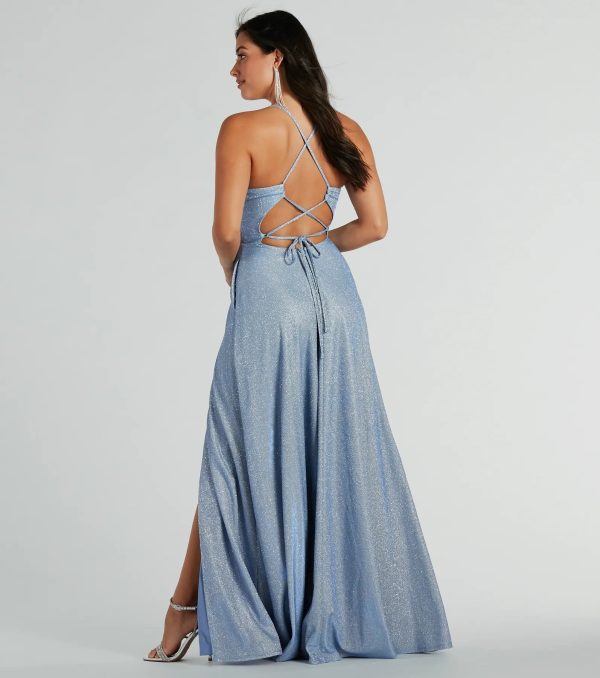 Mary Lace Up A-Line Glitter Formal Dress With Pockets - Image 6