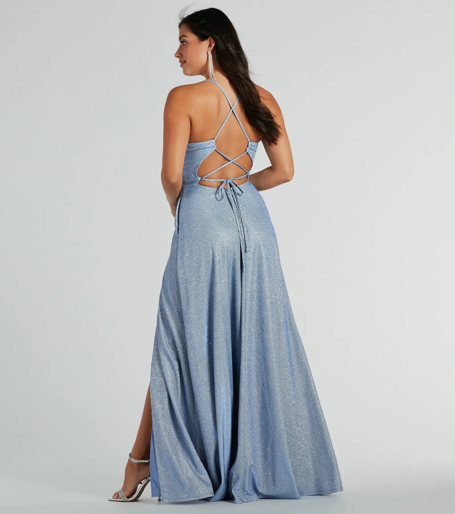 Mary Lace Up A-Line Glitter Formal Dress With Pockets - Image 6