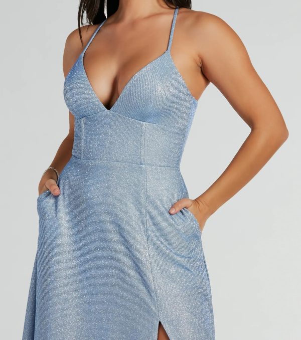 Mary Lace Up A-Line Glitter Formal Dress With Pockets - Image 7