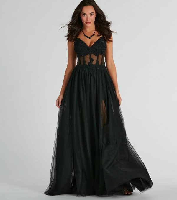 Fatima V-Neck Embroidered A-Line Tulle Dress - Image 5