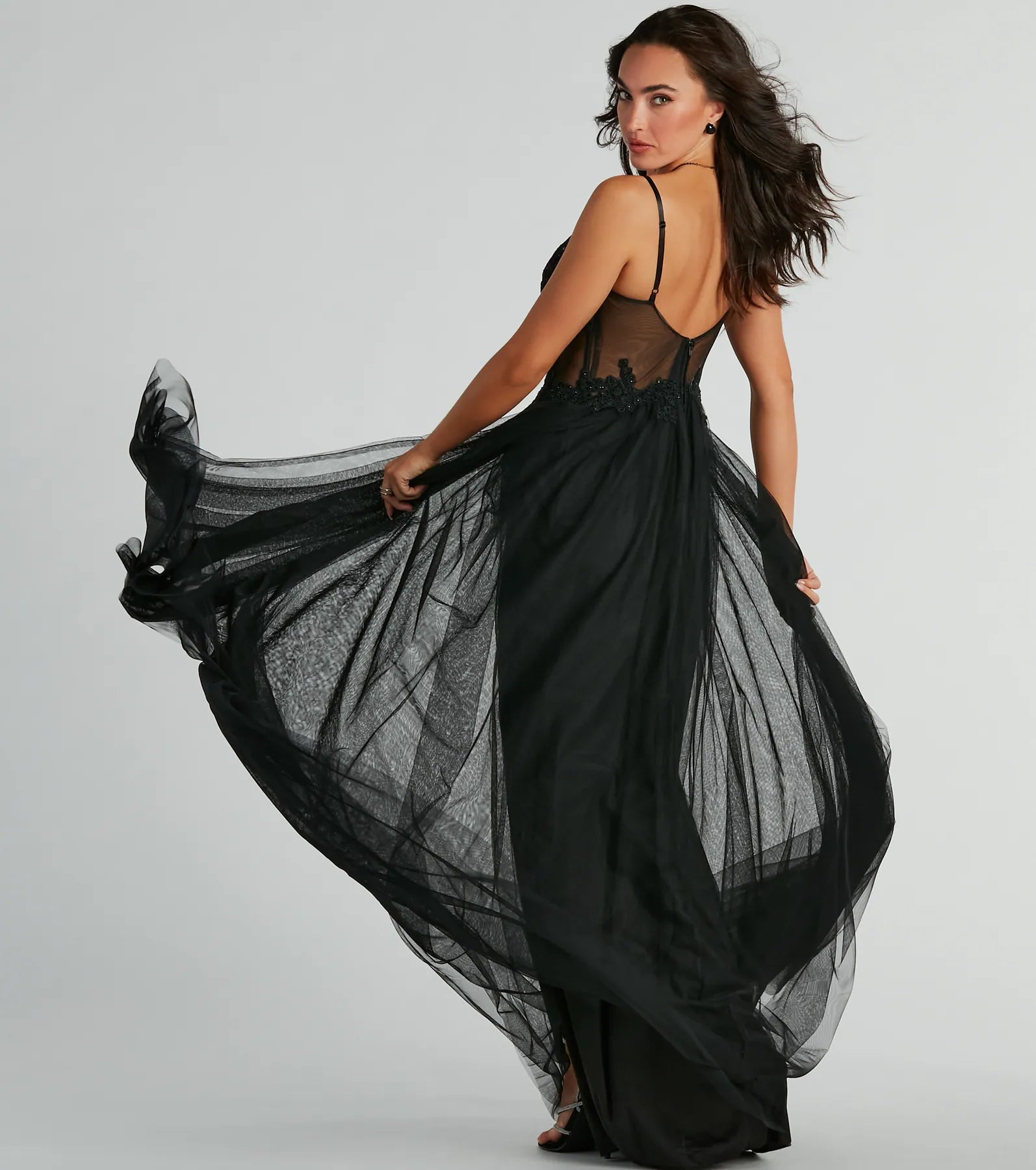 Fatima V-Neck Embroidered A-Line Tulle Dress - Image 6