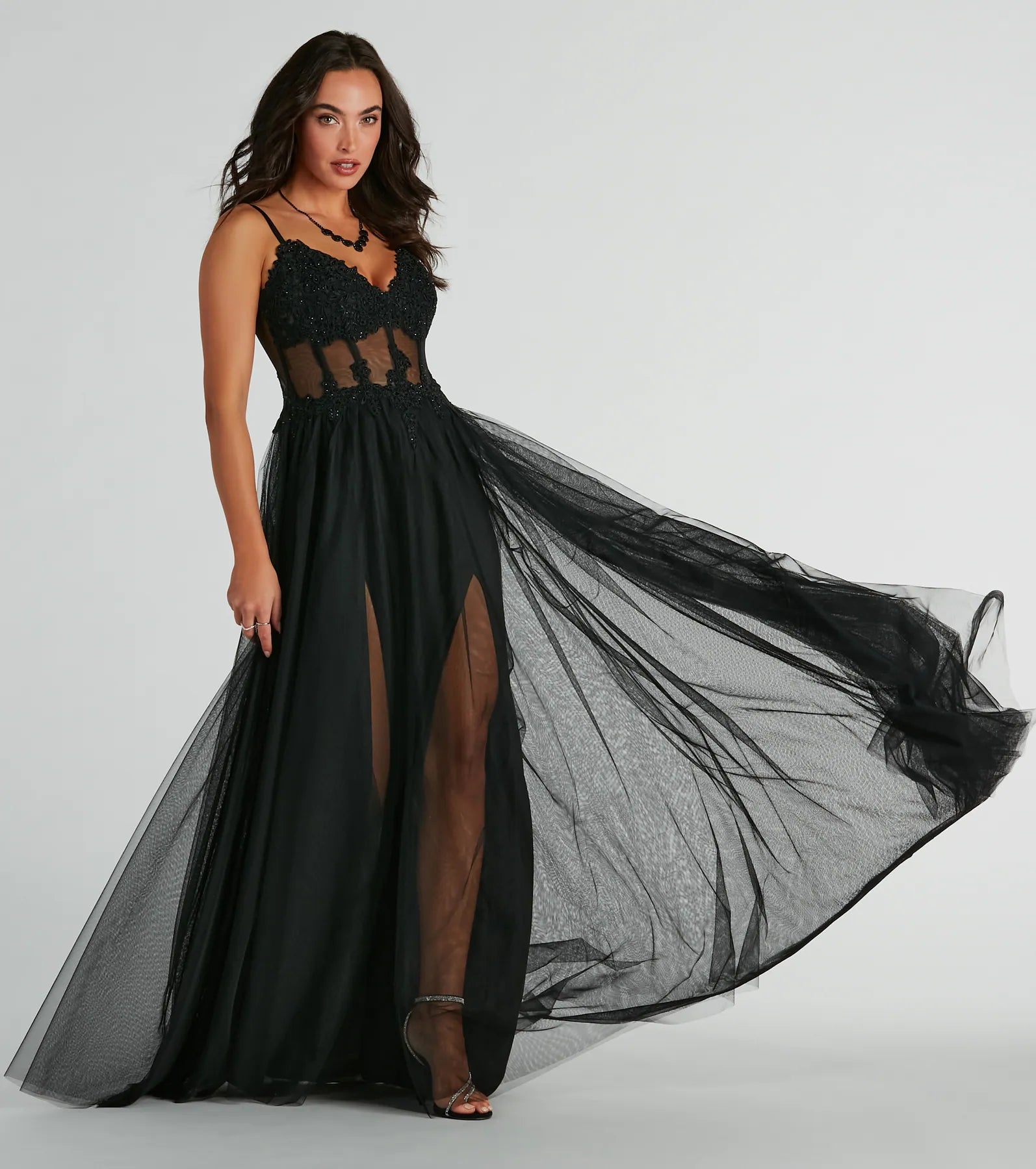 Fatima V-Neck Embroidered A-Line Tulle Dress - Image 8