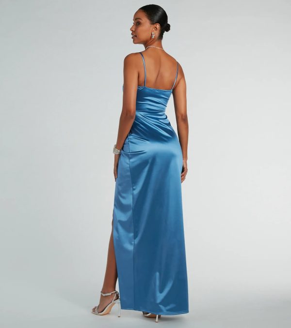 Mayra Formal Satin Slit Long Dress - Image 42