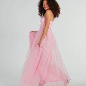 Marie Strapless A-Line Glitter Mesh Formal Dress