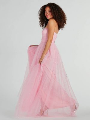 Marie Strapless A-Line Glitter Mesh Formal Dress