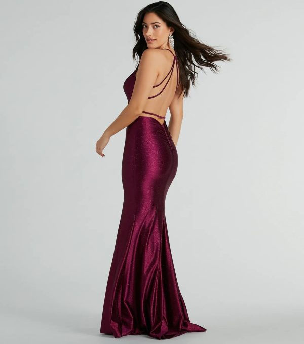 Mindy Strappy Back Mermaid Satin Glitter Dress - Image 5