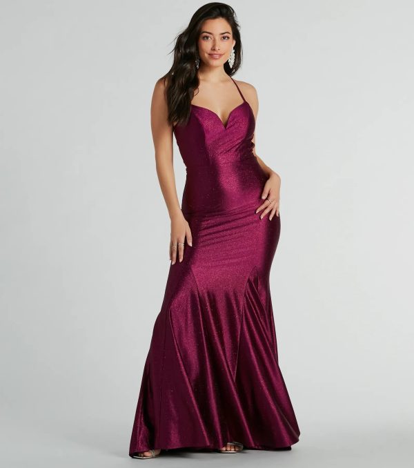 Mindy Strappy Back Mermaid Satin Glitter Dress - Image 6