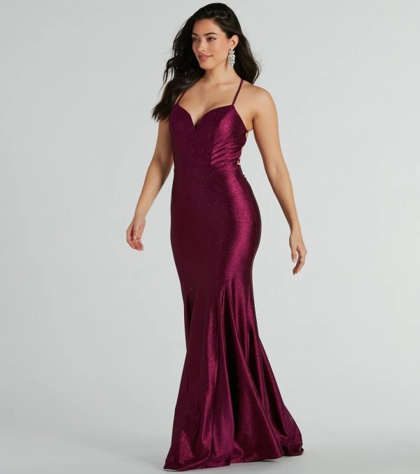 Mindy Strappy Back Mermaid Satin Glitter Dress - Image 7