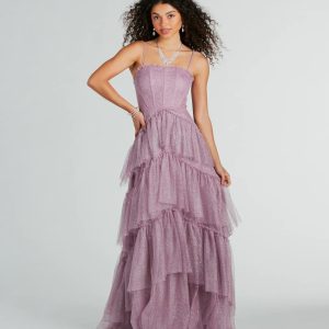 Saylor Formal Glitter Tulle A-Line Long Dress