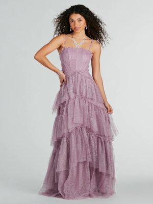 Saylor Formal Glitter Tulle A-Line Long Dress
