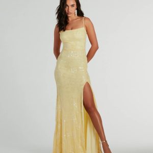 Kimber High Slit Floral Sequin Mermaid Dress