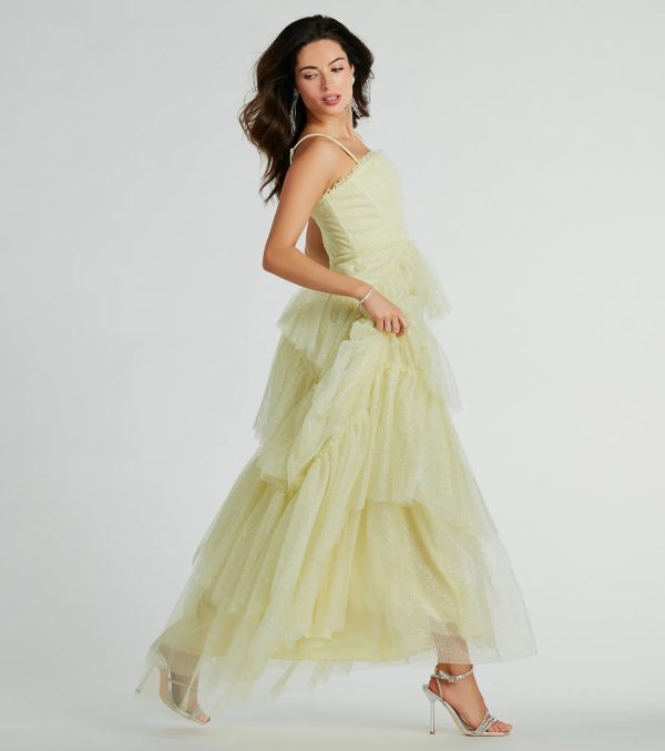 Saylor Formal Glitter Tulle A-Line Long Dress - Image 5