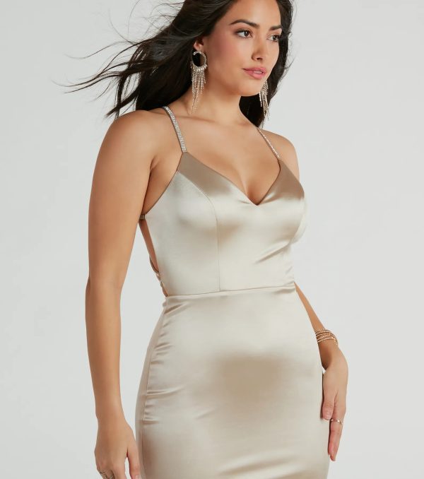Kaley Rhinestone Strappy Mermaid Satin Dress - Image 7