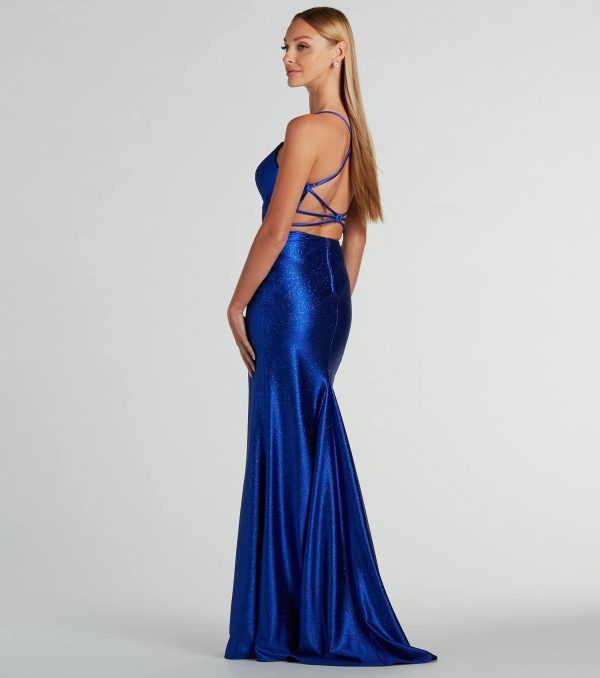Celia Strappy Back A-Line Glitter Formal Dress - Image 2