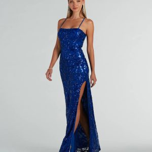 Dalia Lace-Up Sequin Mesh Mermaid Dress