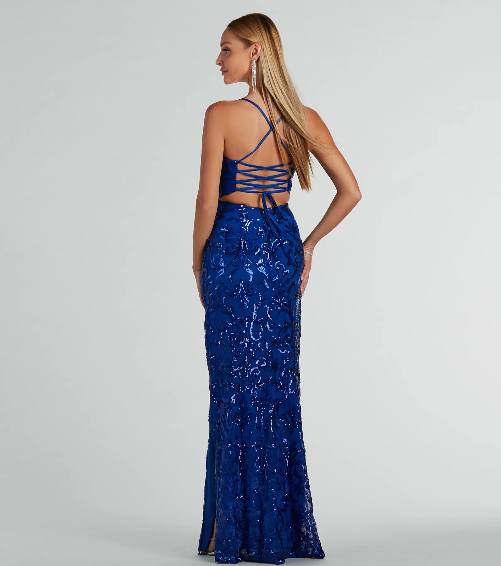 Dalia Lace-Up Sequin Mesh Mermaid Dress - Image 2