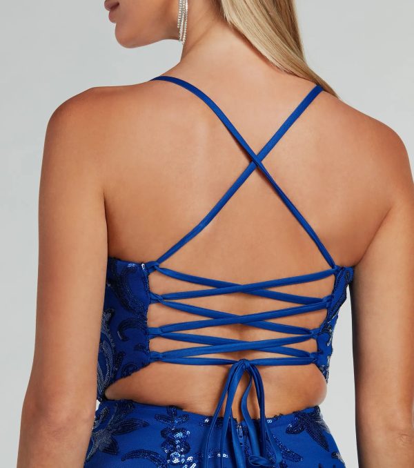 Dalia Lace-Up Sequin Mesh Mermaid Dress - Image 4