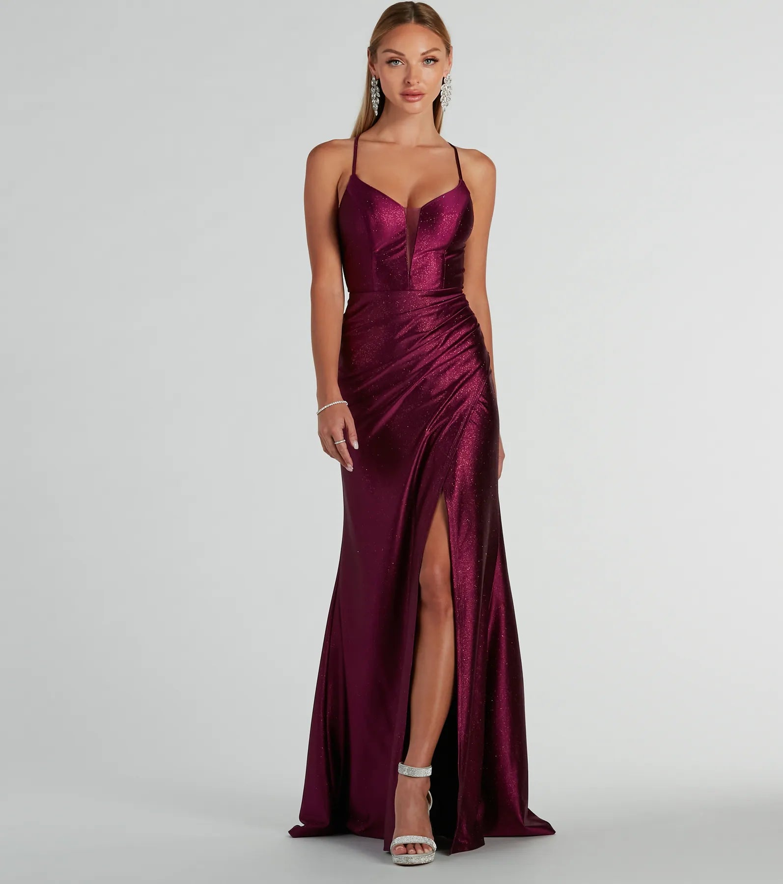 Celia Strappy Back A-Line Glitter Formal Dress - Image 5