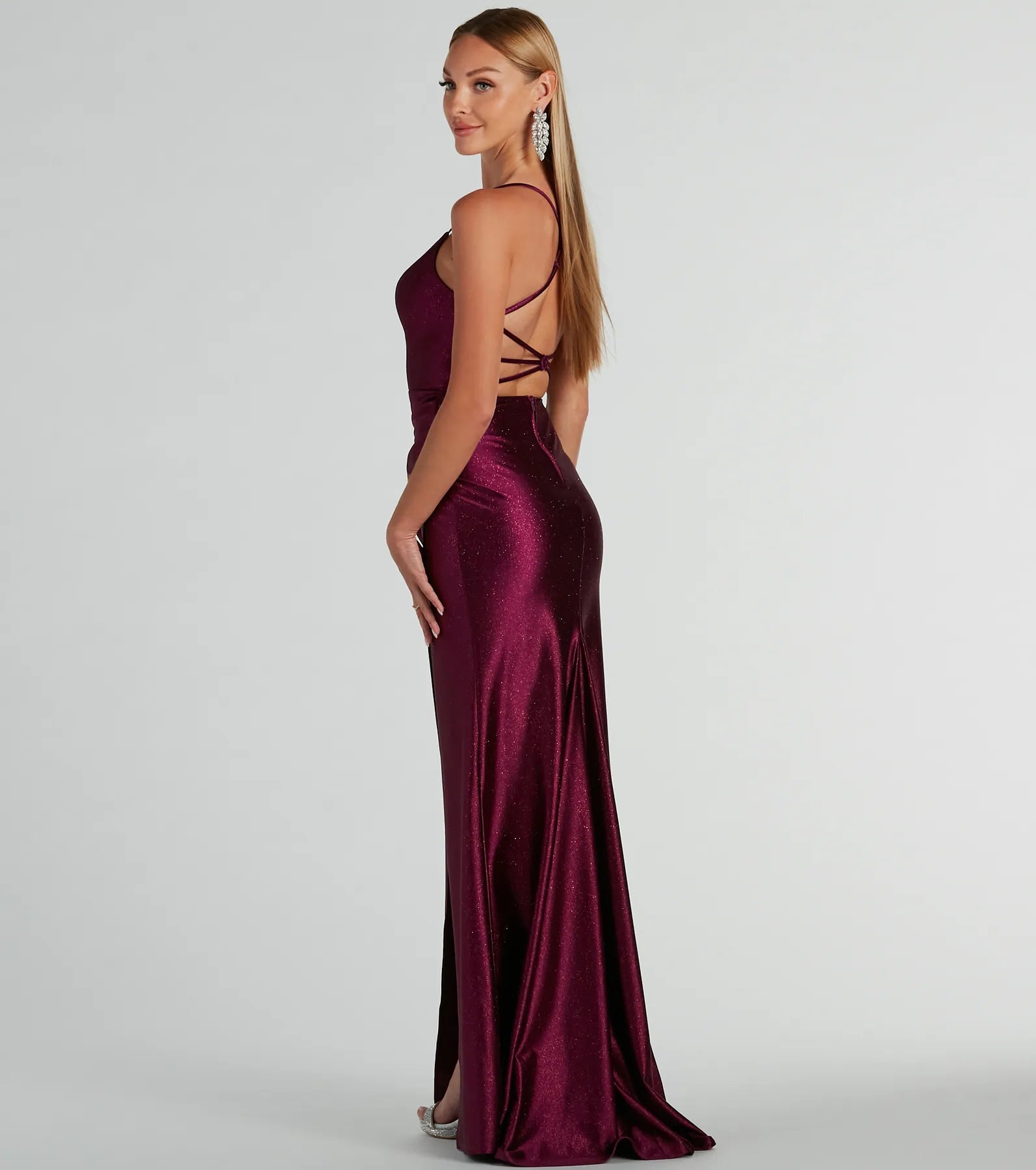 Celia Strappy Back A-Line Glitter Formal Dress - Image 6