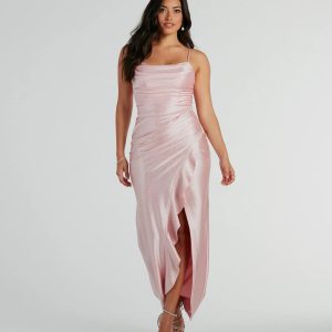 Ellen Ruffled Slit Long Glitter Formal Dress