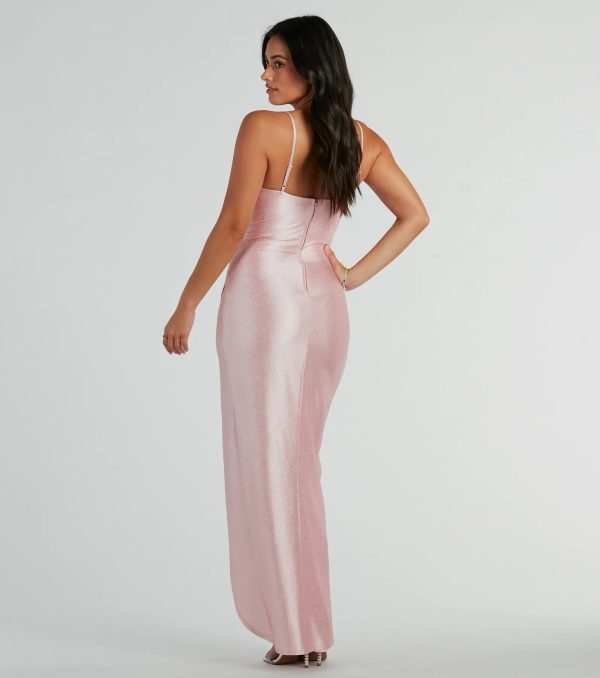 Ellen Ruffled Slit Long Glitter Formal Dress - Image 2