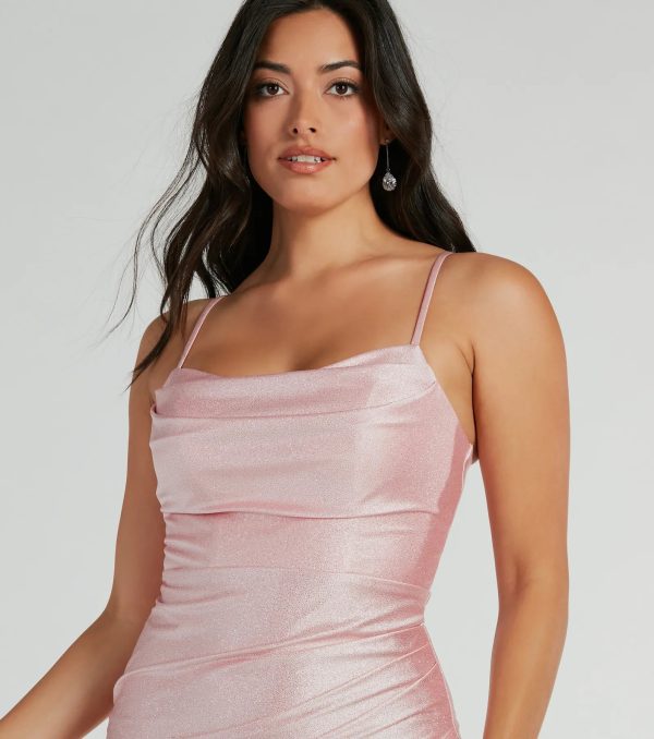Ellen Ruffled Slit Long Glitter Formal Dress - Image 3