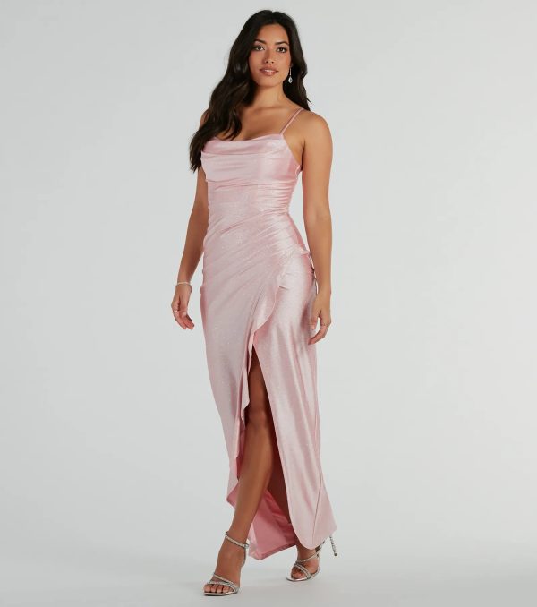 Ellen Ruffled Slit Long Glitter Formal Dress - Image 4