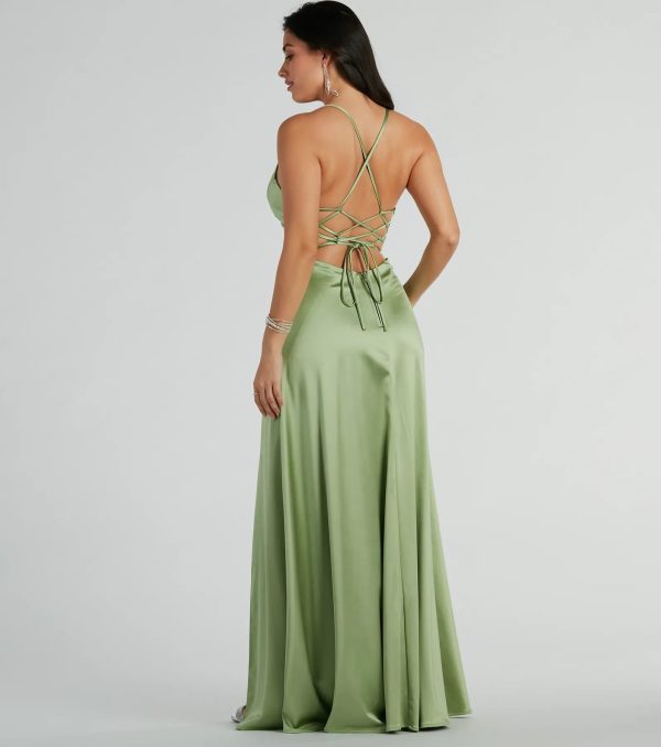 Vienna Lace-Up Satin A-Line Formal Dress - Image 2