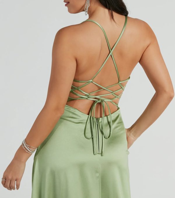 Vienna Lace-Up Satin A-Line Formal Dress - Image 4