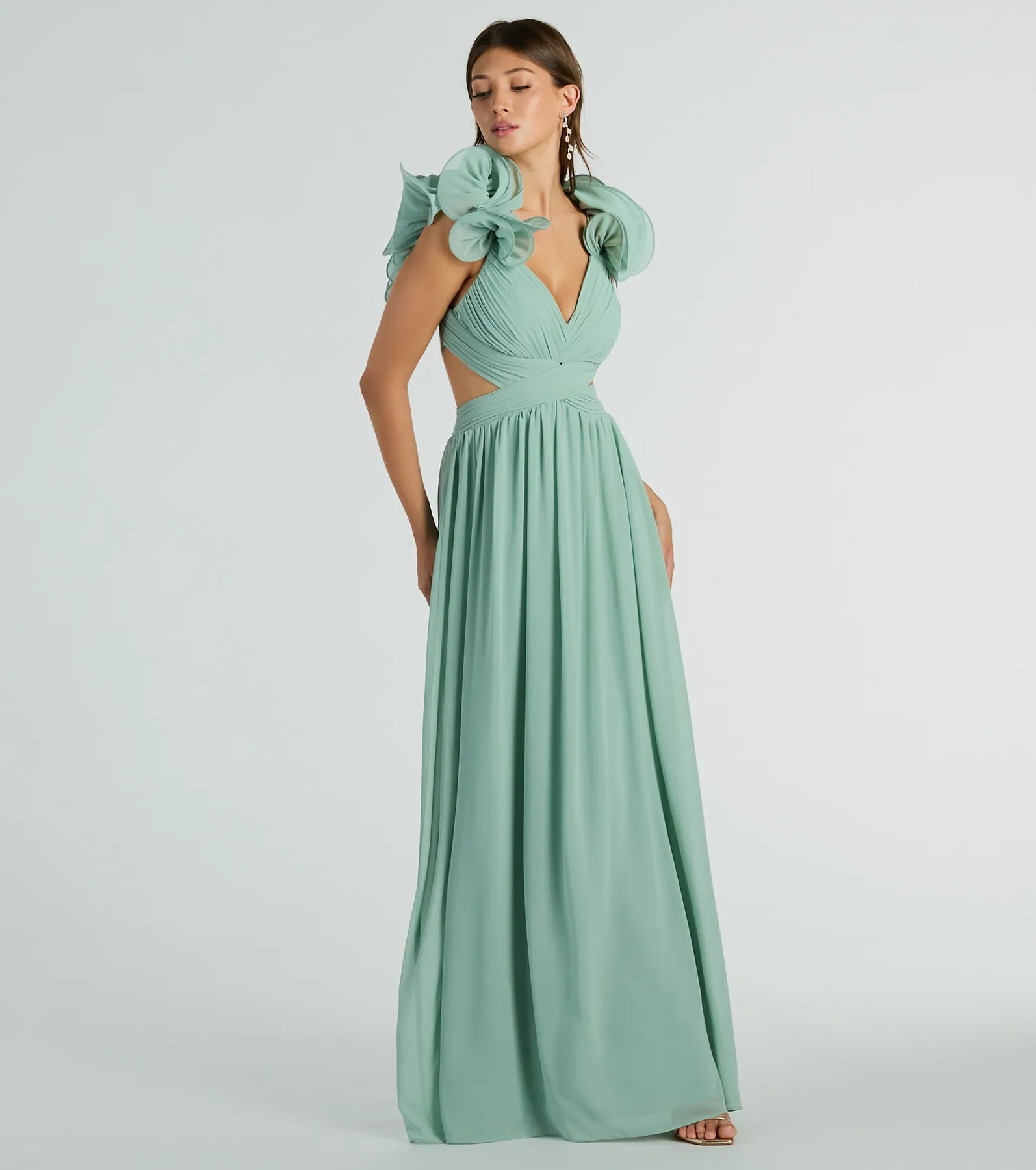 Anne Marie Lace-Up Ruffle A-Line Chiffon Formal Dress - Image 5