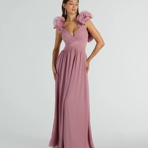 Anne Marie Lace-Up Ruffle A-Line Chiffon Formal Dress
