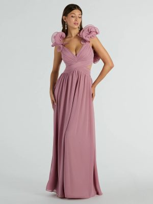 Anne Marie Lace-Up Ruffle A-Line Chiffon Formal Dress