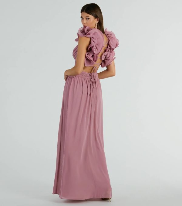 Anne Marie Lace-Up Ruffle A-Line Chiffon Formal Dress - Image 2