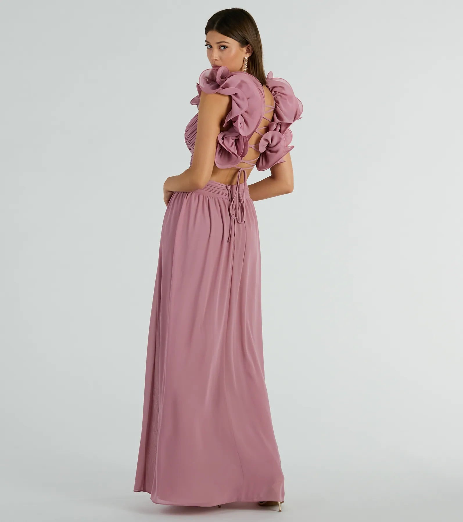 Anne Marie Lace-Up Ruffle A-Line Chiffon Formal Dress - Image 2