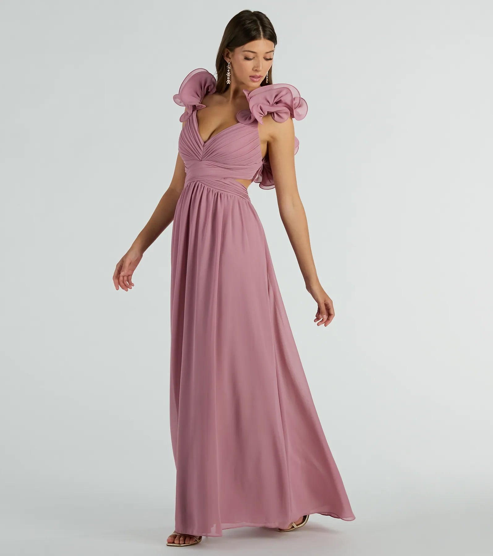 Anne Marie Lace-Up Ruffle A-Line Chiffon Formal Dress - Image 4