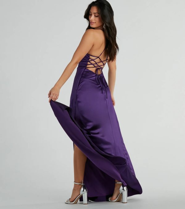 Vienna Lace-Up Satin A-Line Formal Dress - Image 8