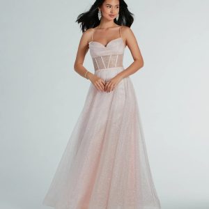 Ariel Corset Glitter Mesh A-Line Formal Dress