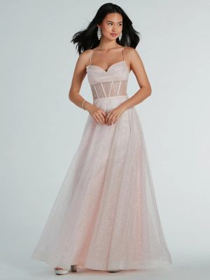 Ariel Corset Glitter Mesh A-Line Formal Dress
