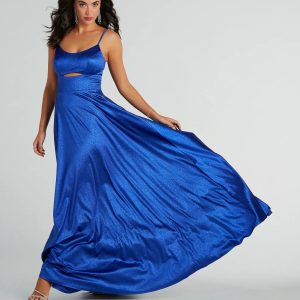 Amina Scoop Neck A-Line Glitter Formal Dress