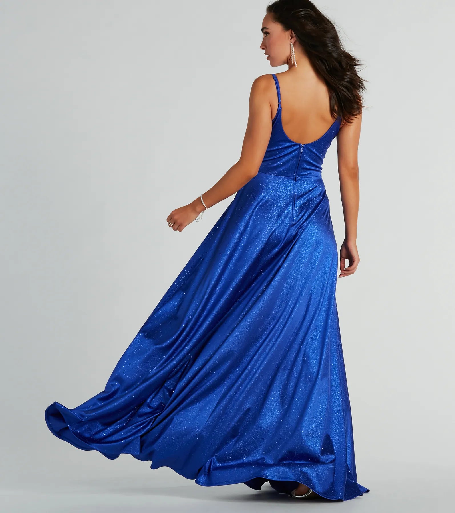 Amina Scoop Neck A-Line Glitter Formal Dress - Image 2