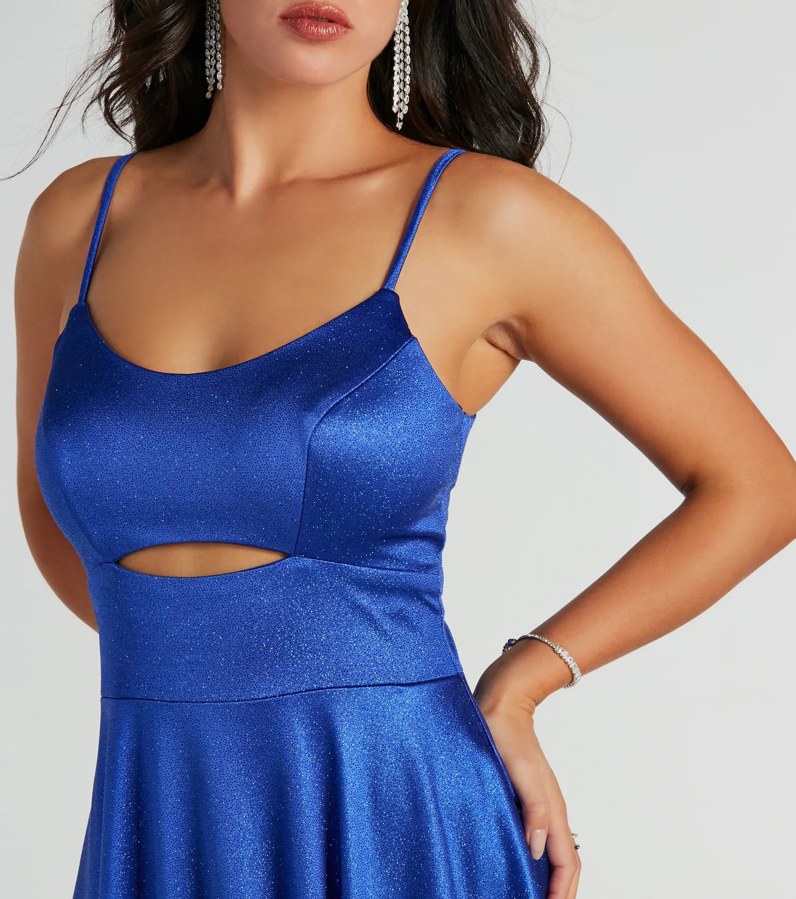 Amina Scoop Neck A-Line Glitter Formal Dress - Image 3