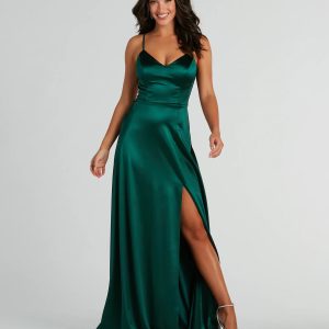 Ansley V-Neck Lattice A-Line Satin Formal Dress
