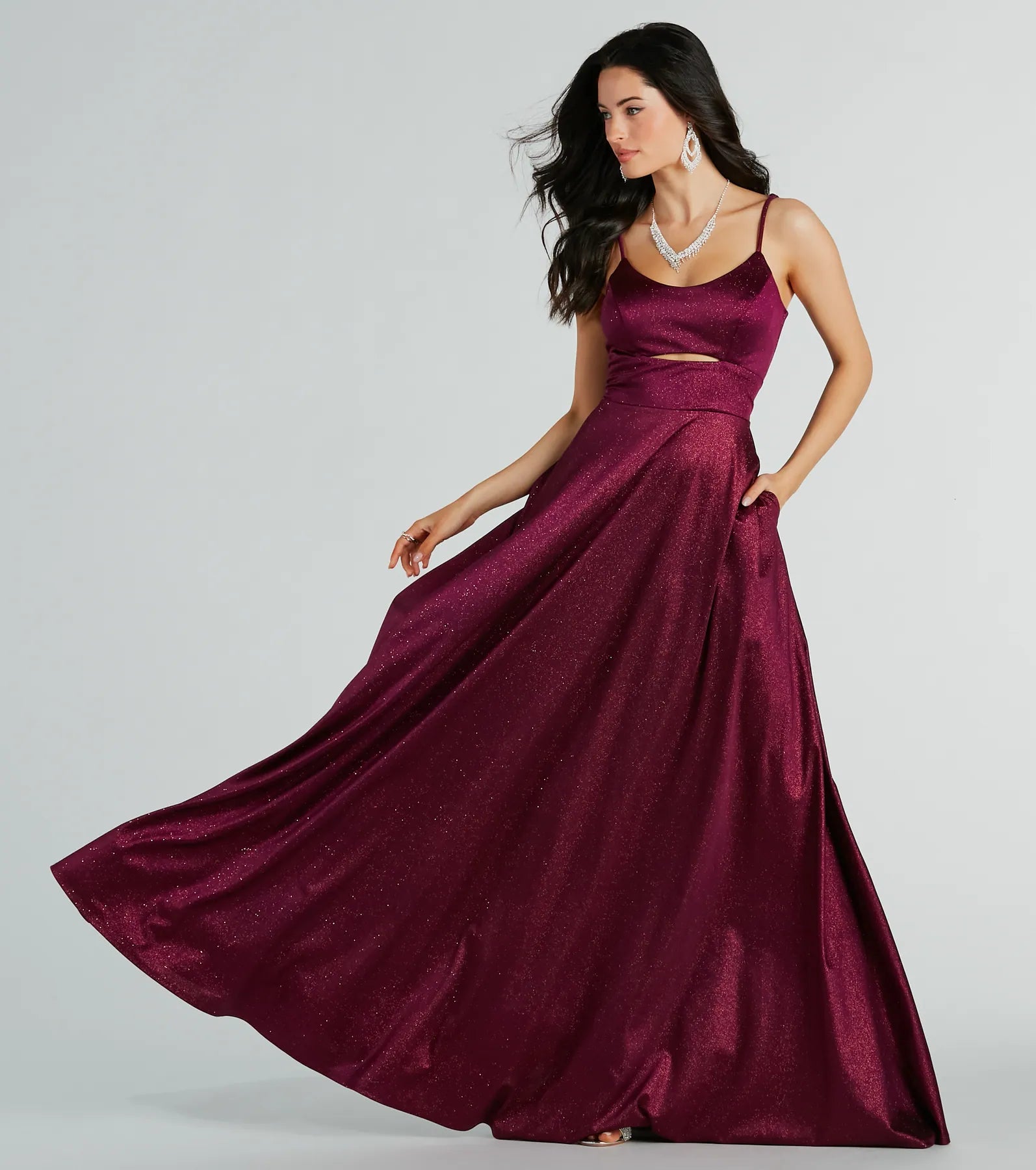 Amina Scoop Neck A-Line Glitter Formal Dress - Image 5