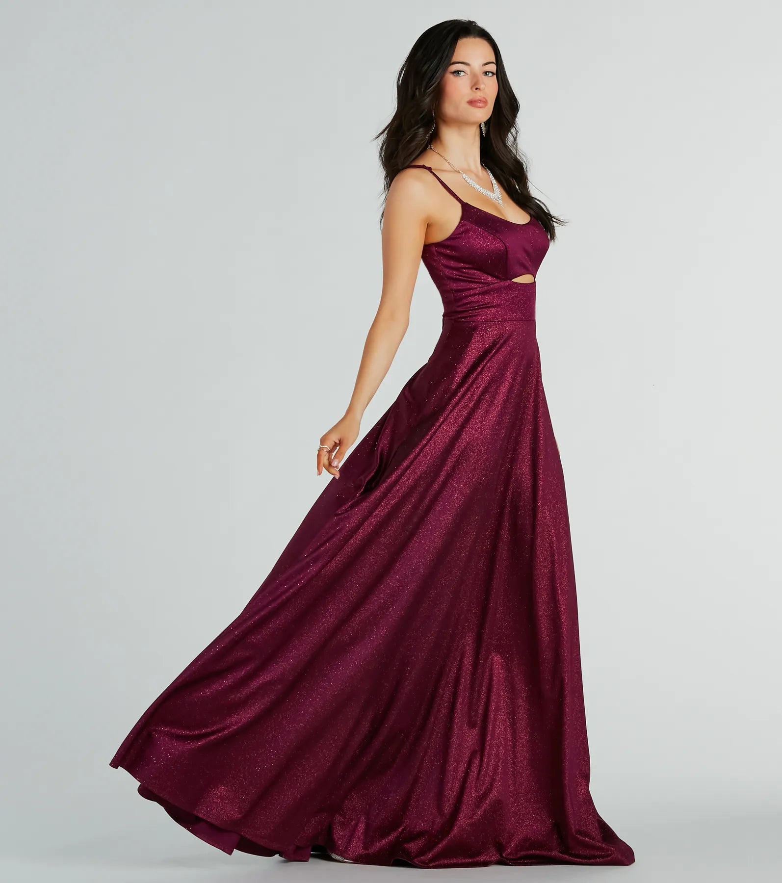 Amina Scoop Neck A-Line Glitter Formal Dress - Image 7