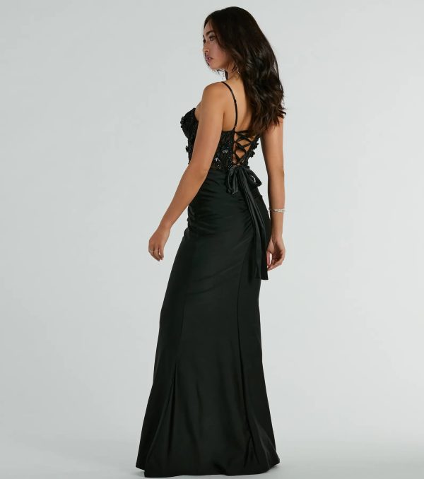 Gina Beaded Floral Bustier Lace Up Mermaid Formal Dress - Image 2