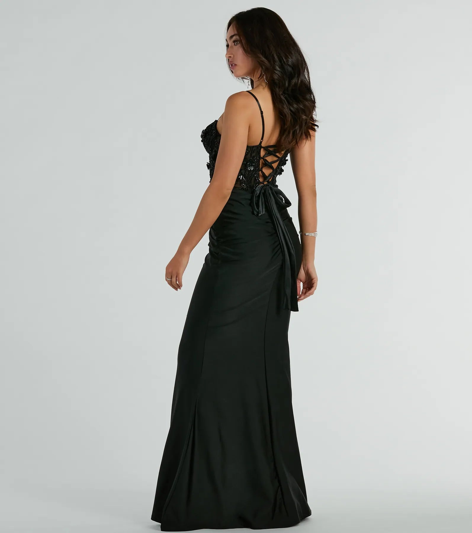 Gina Beaded Floral Bustier Lace Up Mermaid Formal Dress - Image 2